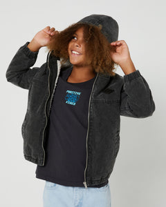 The Teen Boys Positive Vibes Tee from Alphabet Soup is a comfy cotton shirt with a washed black look and playful prints. Equipped with a crew neck and straight hem.