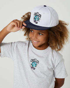 This Stay Chilled Cap is 100% cotton and perfect for skaters and outdoorsy boys. The 6 panel trucker design, flat peak, and adjustable snap-back fastening add style and functionality. The crown features embroidered art.