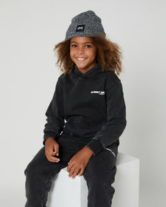 This Children's Steel Grey Hoodie by Alphabet Soup boasts a vintage look with heavy brushed back fleece for comfort, a boxy skate fit, and a playful raised logo. Perfect for young skate lovers and adventurers! Includes fixed hood and front pocket.