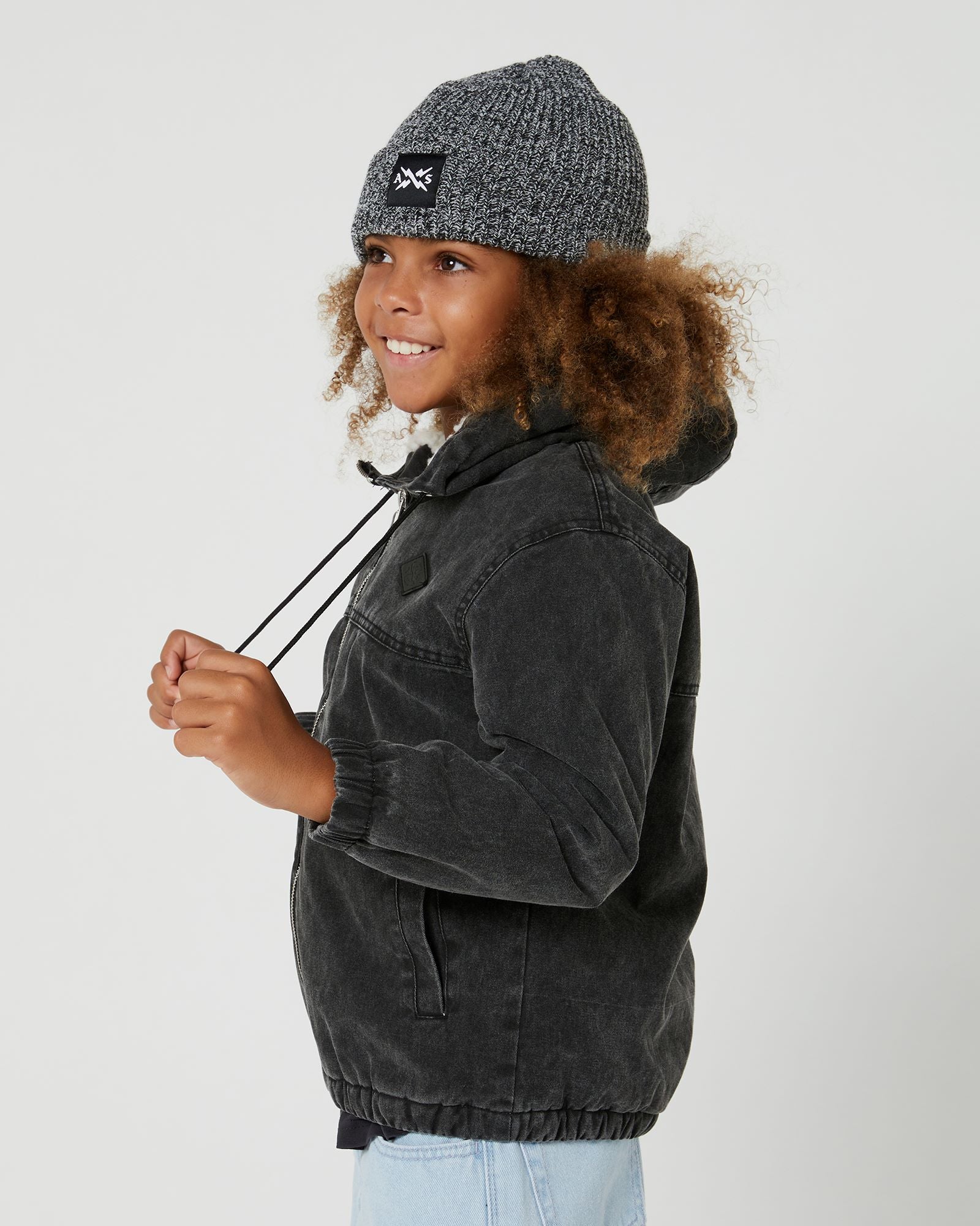 Box Beanie by Alphabet Soup - comfortable rib knit with folded cuff and trendy grey marle colorway. Features woven logo patch and fits most sizes, perfect for outdoor activities.