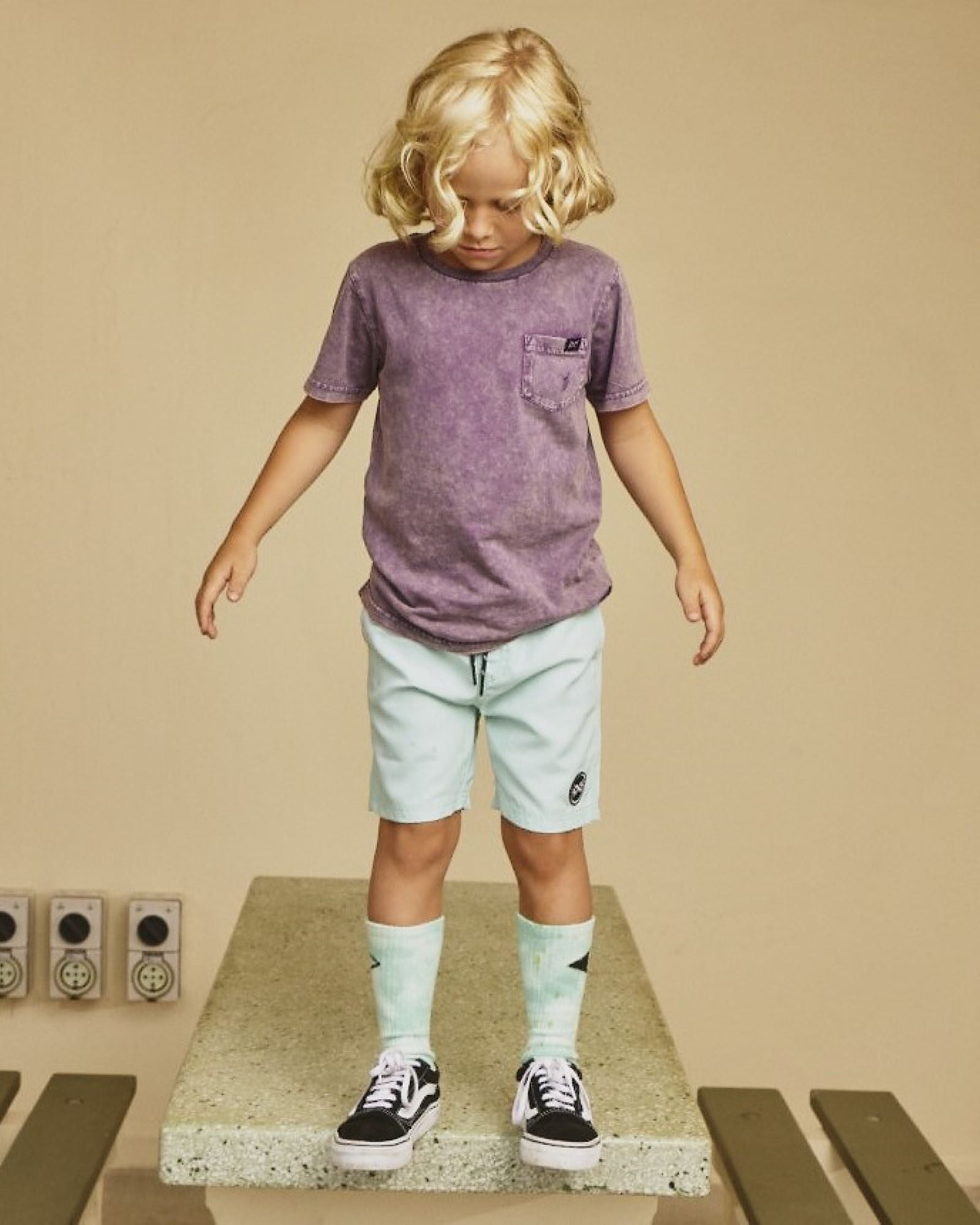Alphabet Soup's Teen Go To Pocket Tee for boys aged 8-16. Featuring 100% cotton jersey in an acid wash purple colourway, short sleeves, ribbed crew neck, acid wash and pocket chest.