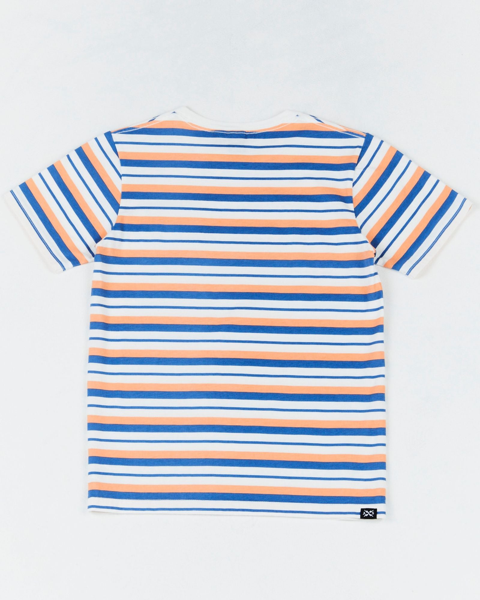 The Alphabet Soup Stripe Short Sleeve Tee for boys aged 8 to 14. Features a multicolour stripe, chest pocket with logo trim, vintage wash and 100% cotton jersey make it comfortable and stylish. Regular fit and straight hemline.