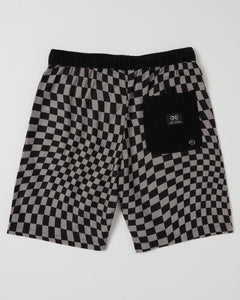 Alphabet Soup's Teen Warped Shorts for boys 8 to 16, provide an adjustable drawcord, constructed of 100% cotton, and feature faux fly, hand, and back pockets. A vintage wash and all-over print create a stylish look, along with a logo badge on the front leg and a woven logo patch on the back pocket.