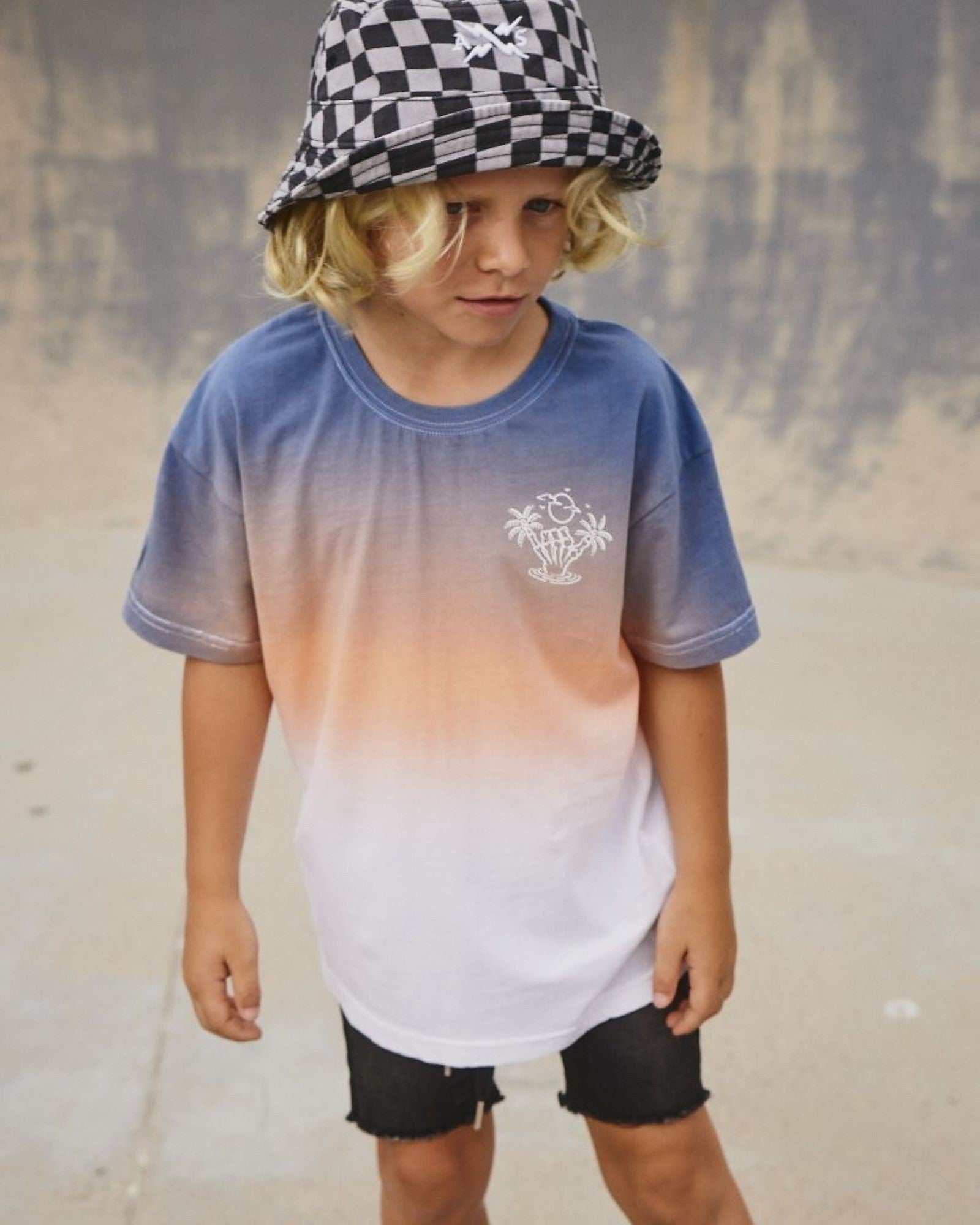 Alphabet Soup's Kids Reckless Denim Jogg Jean Shorts for boys aged 2-7. Crafted from stretch knit denim and vintage black, perfect for any marathon of adventure. Relaxed fit, elasticated waist, five pocket design.